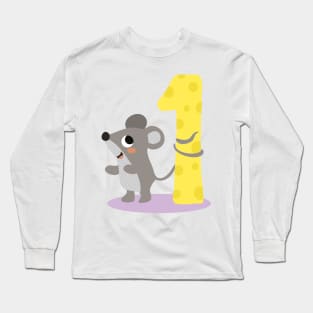 Cute Mouse with the number one 1 Birthday Design Long Sleeve T-Shirt
